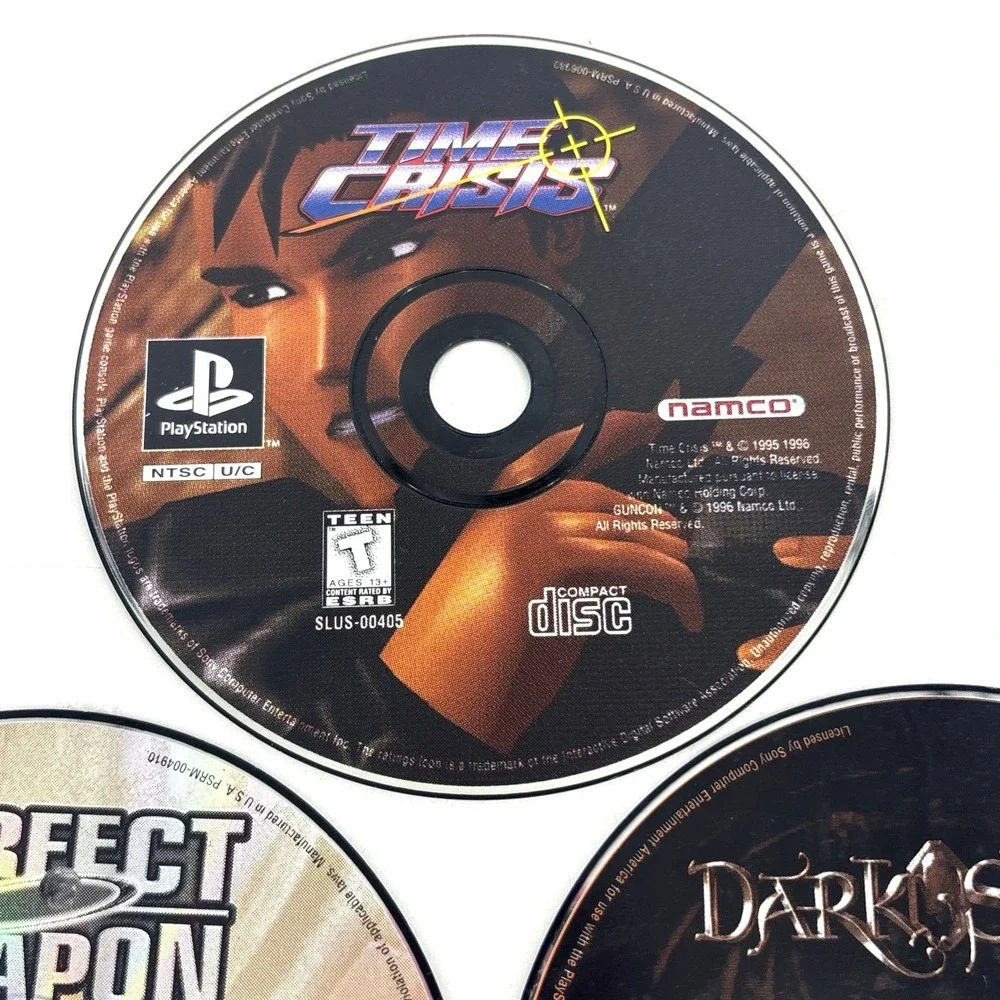 PS1 Game‎ Lot Time Crisis, Perfect Weapon & Darkstone PlayStation 1 DISCS ONLY